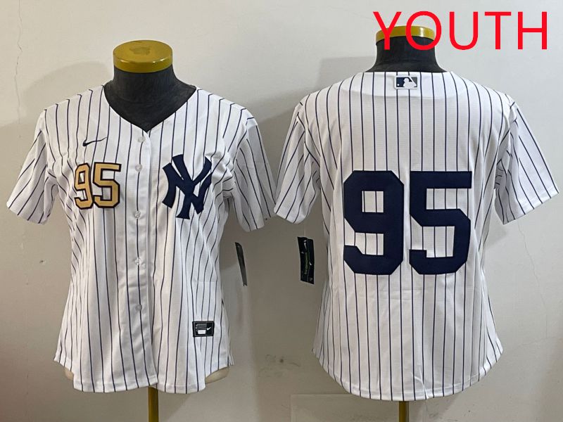 Youth New York Yankees 95 No Name White Stripe Game 2025 Nike MLB Jersey style 7